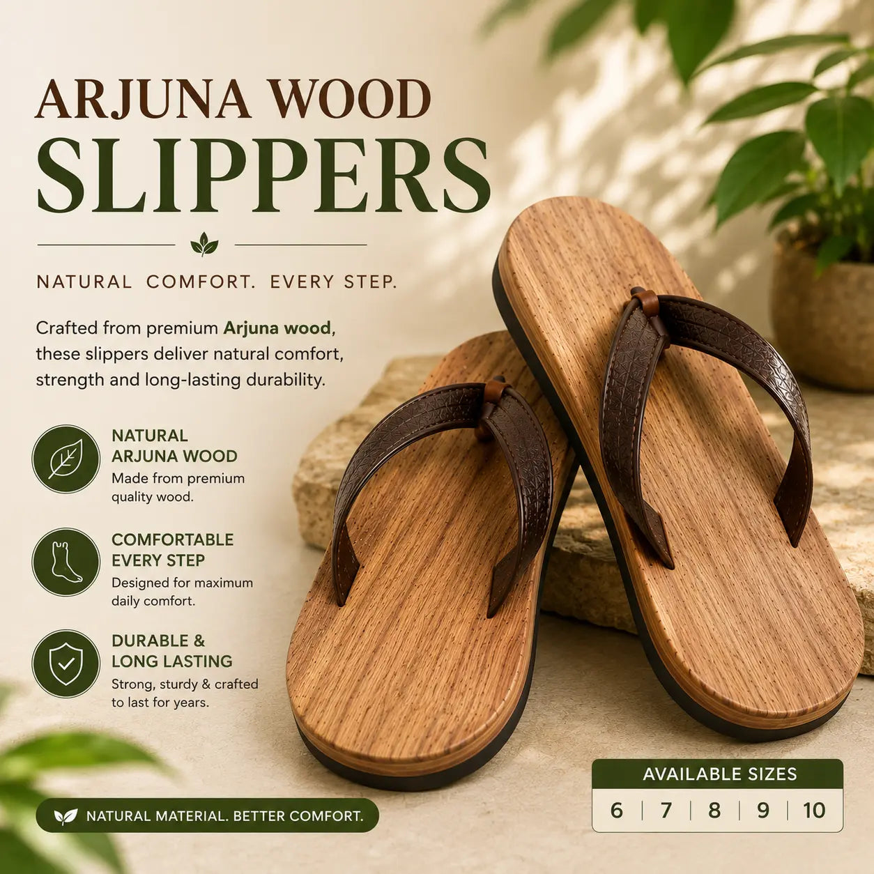 Premium Handcrafted Wooden Slippers for Men & Women | Natural Neem, Jamun & Arjuna Wood