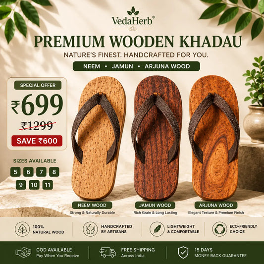 Premium Handcrafted Wooden Slippers for Men & Women | Natural Neem, Jamun & Arjuna Wood