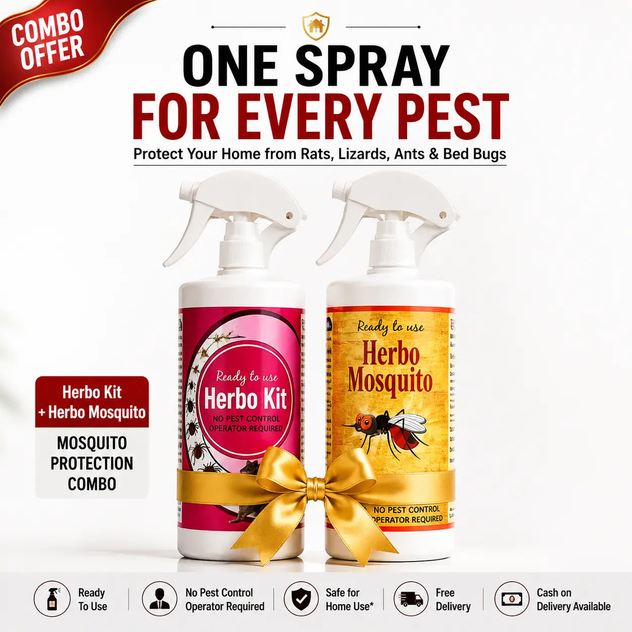 Herbo Kit All-in-One Pest Control Spray Combo | Rat, Lizard, Cockroach, Ant, Bed Bug & Mosquito Protection