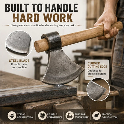 Heavy-Duty Axe (Kulhadi) with Bamboo Wooden Handle – Strong Metal Blade for Farming, Gardening & Wood Cutting