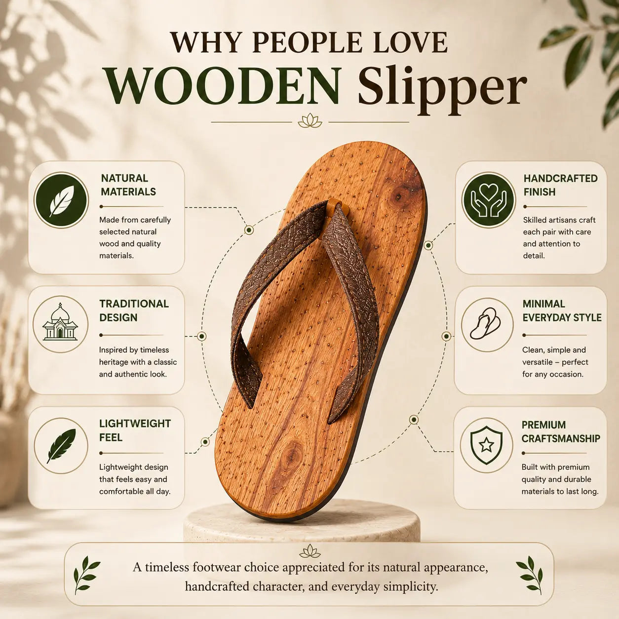 Premium Handcrafted Wooden Slippers for Men & Women | Natural Neem, Jamun & Arjuna Wood
