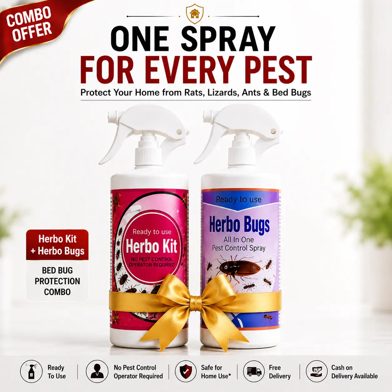 Herbo Kit All-in-One Pest Control Spray Combo | Rat, Lizard, Cockroach, Ant, Bed Bug & Mosquito Protection