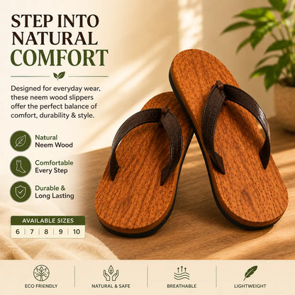 Premium Handcrafted Wooden Slippers for Men & Women | Natural Neem, Jamun & Arjuna Wood