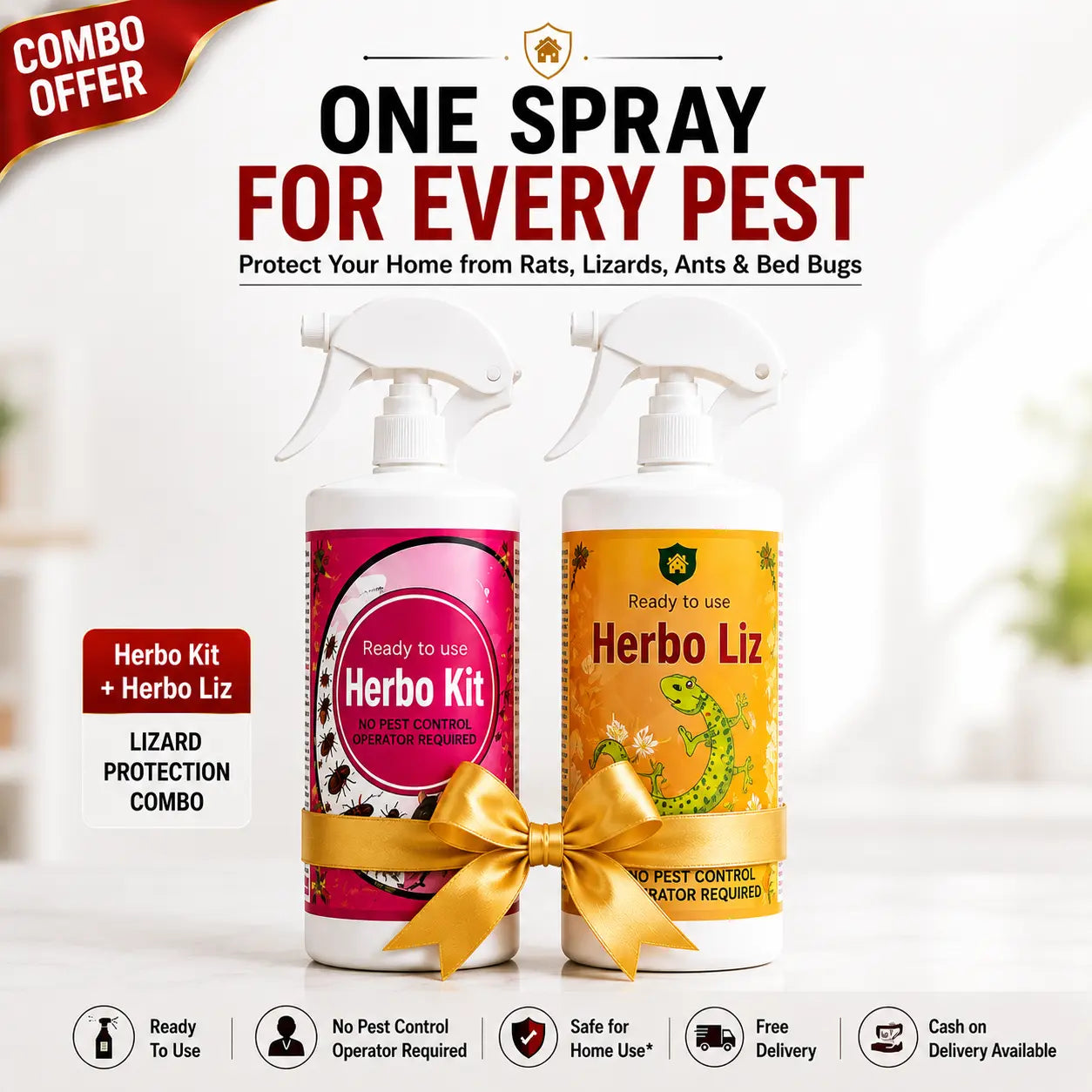 Herbo Kit All-in-One Pest Control Spray Combo | Rat, Lizard, Cockroach, Ant, Bed Bug & Mosquito Protection