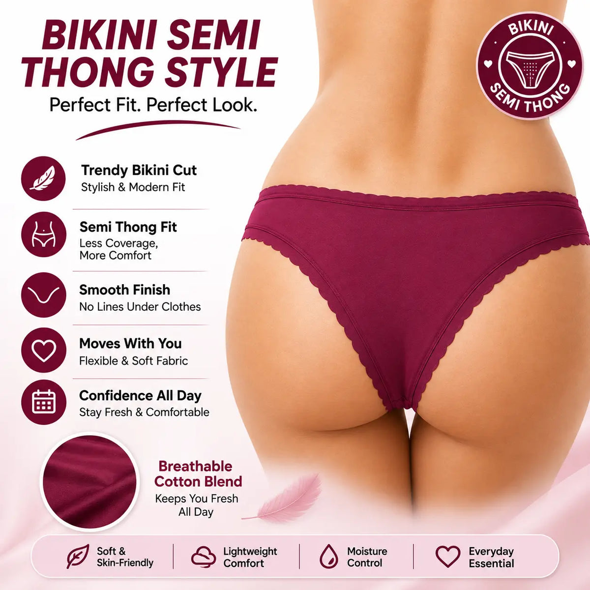 Women’s Stretchable Cotton Breathable Panty with Front Air System – Sweat Absorbing & Itching-Free Comfort