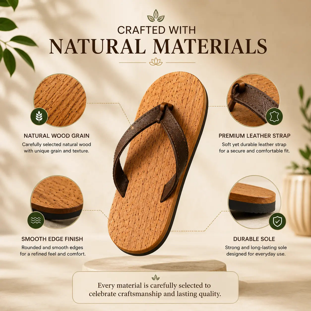 Premium Handcrafted Wooden Slippers for Men & Women | Natural Neem, Jamun & Arjuna Wood