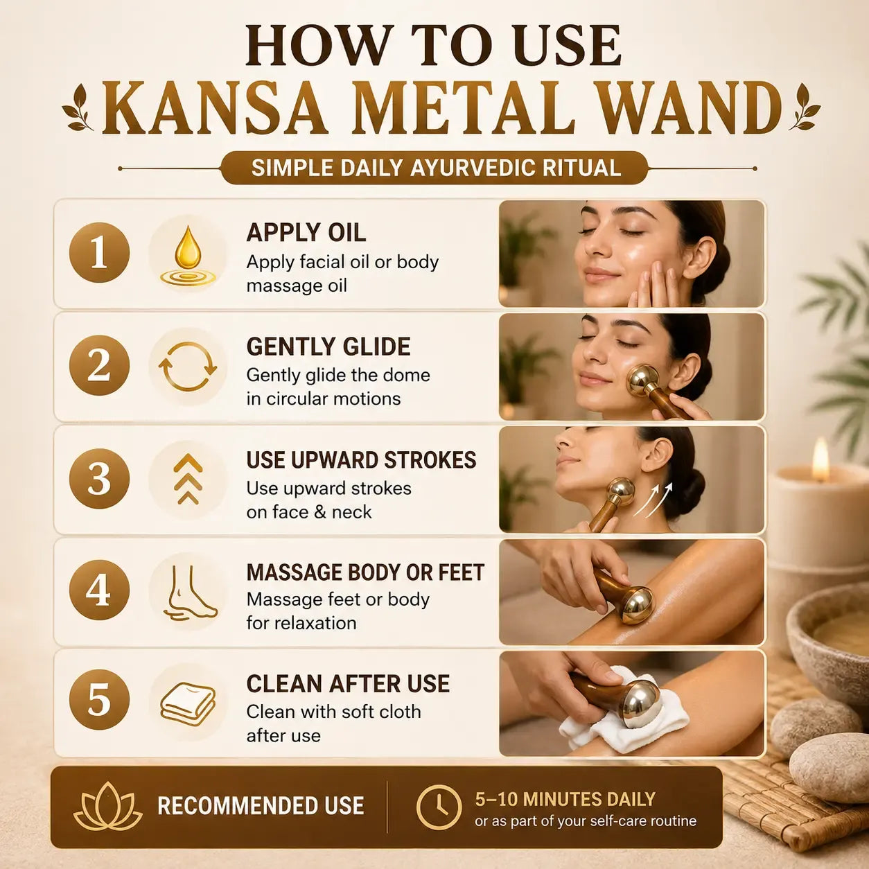 Ayurvedic Kansa Therapy Wand – Face, Body & Foot Massage Tool | Ancient Ayurvedic Wellness for Everyday
